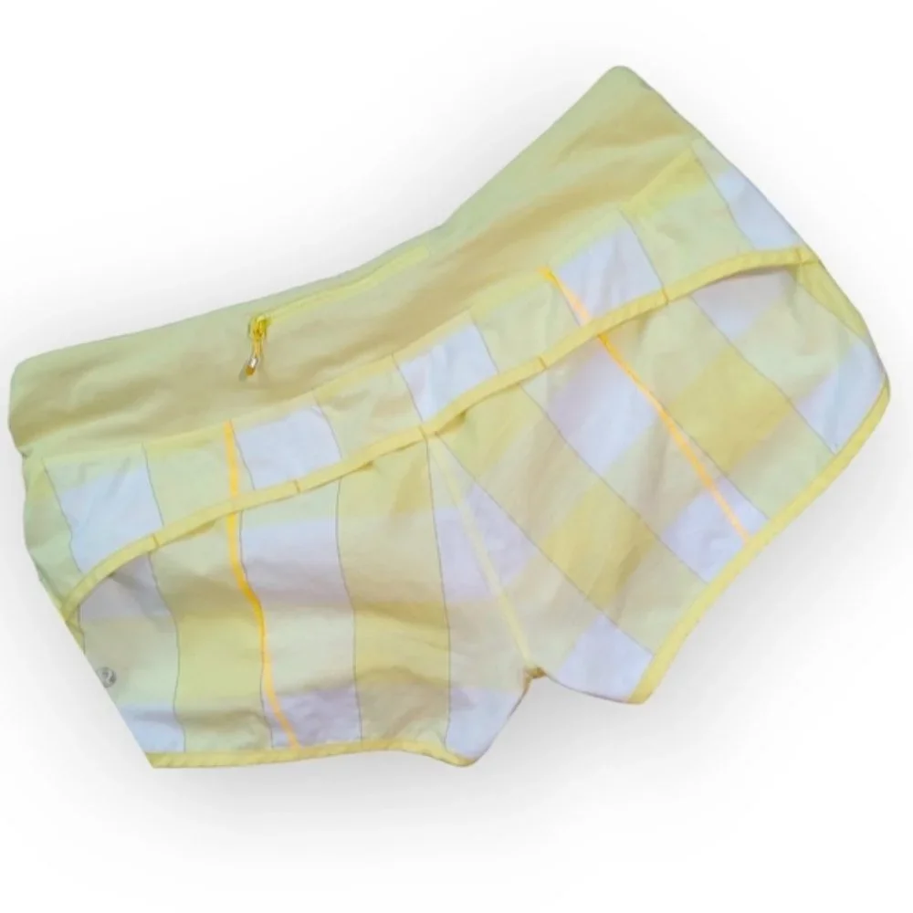 Lululemon women run shorts yellow gingham size 10 - Picture 7 of 9